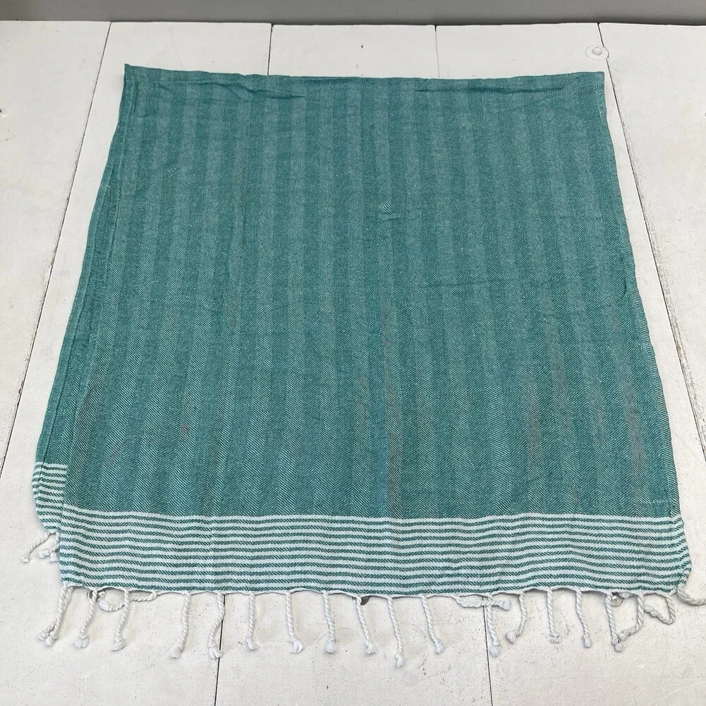 Ilis Home Teal Green Cotton Fringe Tassel Lightweight Beach Towel 64inx30in